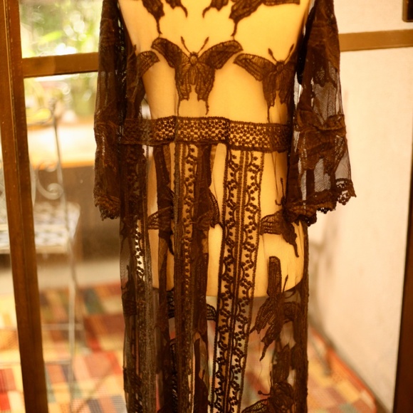 Black Butterfly Lace Cottagecore Peasant Duster Cover - Picture 1 of 7